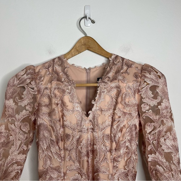 TADASHI SHOJI EVOTA LACE HANDKERCHIEF HEM COCKTAIL DRESS ANTIQUE PINK Size 4 NWT - Picture 8 of 17